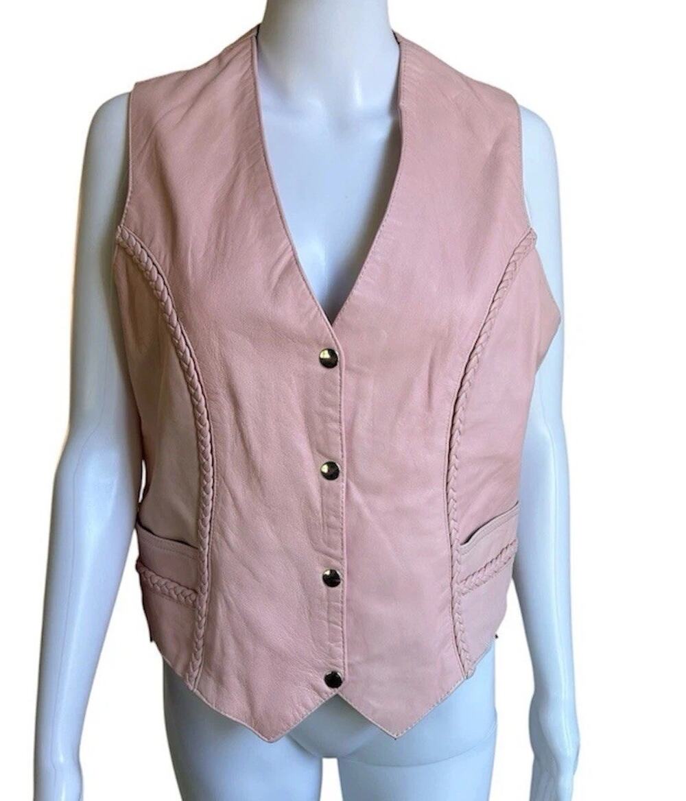 UNIK Premium Pink Leather Vest Womens XL Lace Up Braided Western Biker Y2K